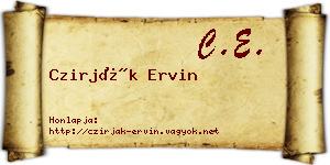 Czirják Ervin névjegykártya